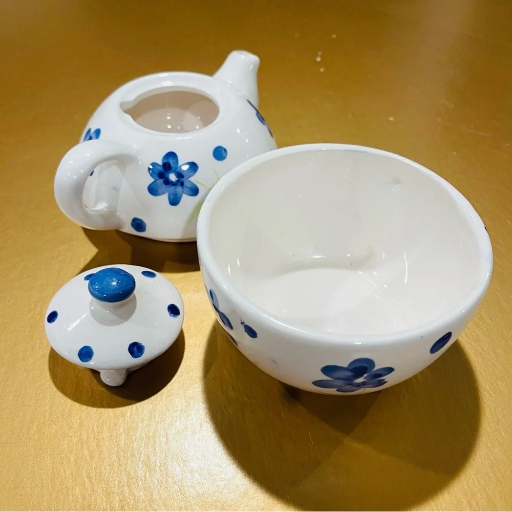 Stackable Ceramic Tea Pot Mug Blue Floral Tea For One